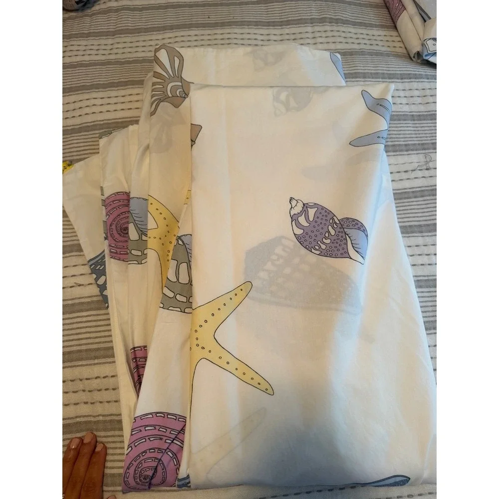Garnet Hill Seashell Starfish Duvet Cover Set Double Queen Cotton Coastal White